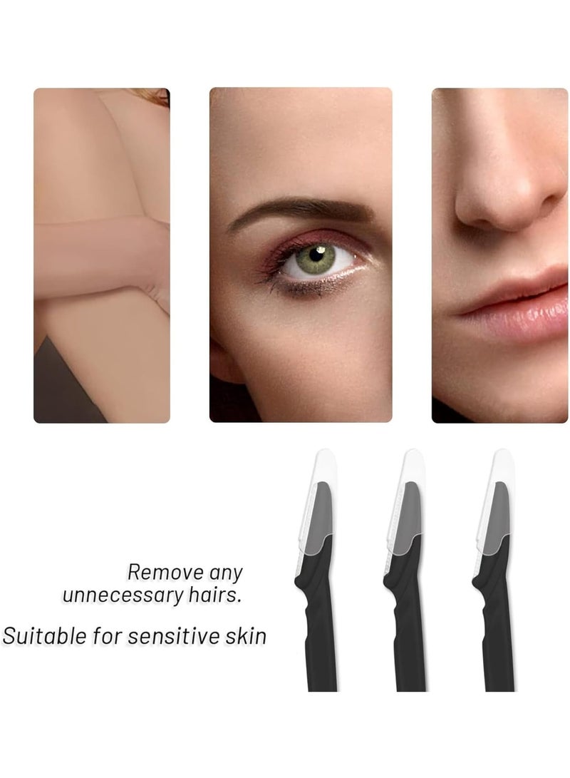 VIUAUAX 12 Pcs Eyebrow Trimmer and Face Shaver, with Safety Cover, Face Razors Multipurpose, Facial Hair Remover, Facial Razors for Women and Men（Black） - Image 5